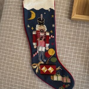 Nutcracker embroidered Christmas Stocking with Red velvet back